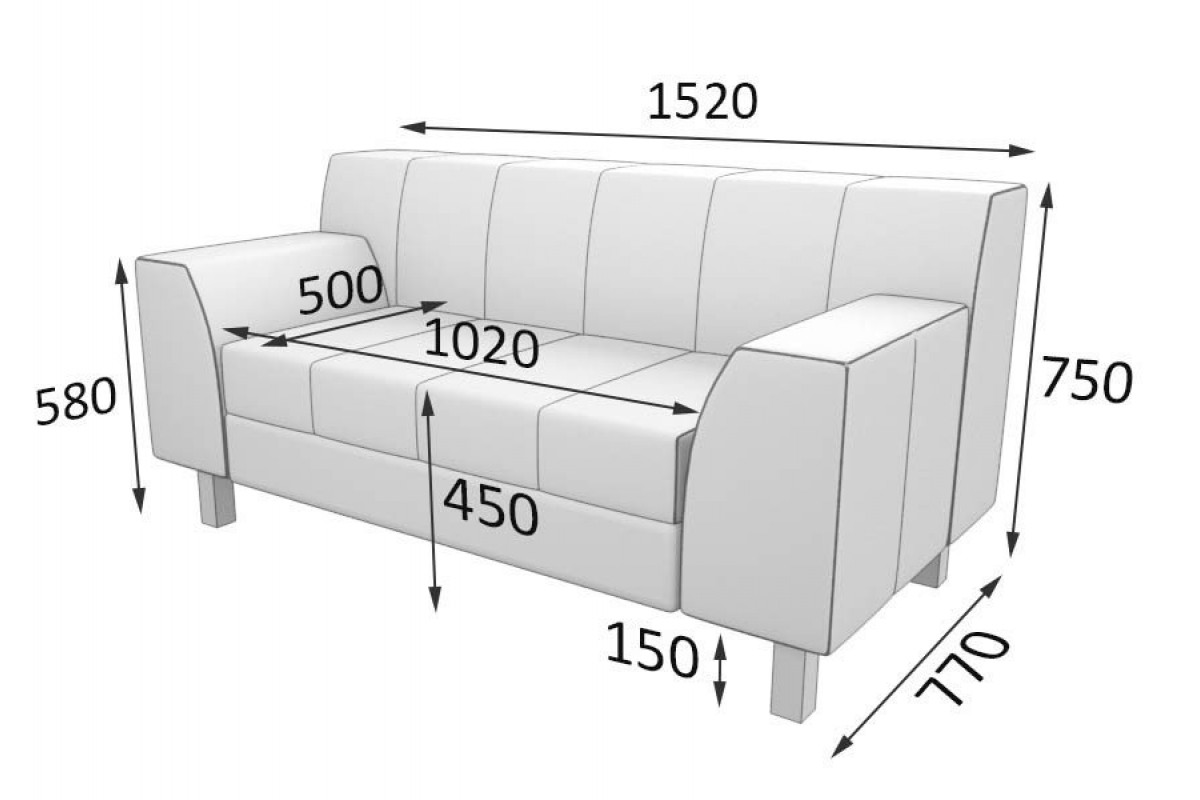 размер дивана на 2 места стандарт
