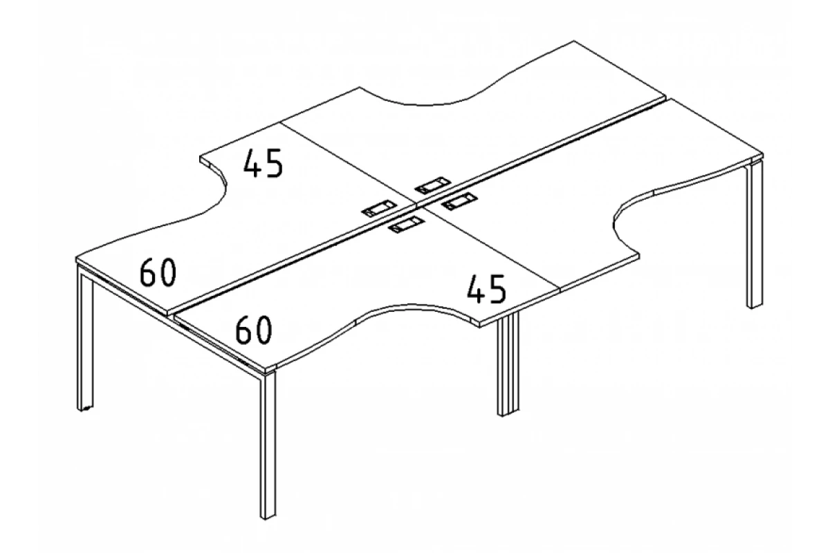Рабочая станция со столами эргономичными "Классика" на металлокаркасе UNO (4х140) А4 Б1 181-2 БП