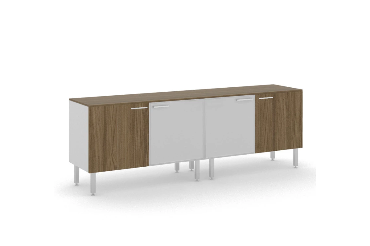 Греденция серая L200 стеклянные+деревянные двери TETTO