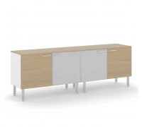 Греденция белая L200 стеклянные+деревянные двери TETTO