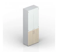 Шкаф для документов 2 двери 2 белые матовые стеклянные двери, 4 полки, ручки - хром EMHS834BL