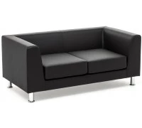 Диван двухместный EVA, черная кожа+кожзам, металл