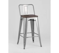 Стул полубарный TOLIX WOOD со спинкой серебристый матовый
