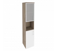 Шкаф высокий узкий левый (1 низкий фасад ЛДСП + 1 низкий фасад стекло в раме) O.SU-1.4R(L)