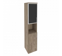 Шкаф высокий узкий левый (1 низкий фасад ЛДСП + 1 низкий фасад стекло лакобель в раме) O.SU-1.4R(L) white/black