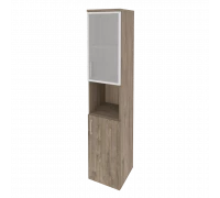 Шкаф высокий узкий правый (1 низкий фасад ЛДСП + 1 низкий фасад стекло в раме) O.SU-1.4R(R)