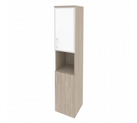 Шкаф высокий узкий правый (1 низкий фасад ЛДСП + 1 низкий фасад стекло лакобель в раме) O.SU-1.4R(R) white/black