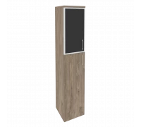 Шкаф высокий узкий левый (1 средний фасад ЛДСП + 1 низкий фасад стекло лакобель в раме) O.SU-1.7R(L) white/black