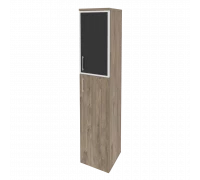 Шкаф высокий узкий правый (1 средний фасад ЛДСП + 1 низкий фасад стекло лакобель в раме) O.SU-1.7R(R) white/black